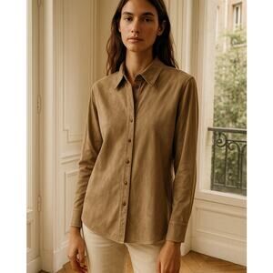 Laura Leigh Limited Camel Western Faux Suede Long Sleeve Button Up Shirt Size XL